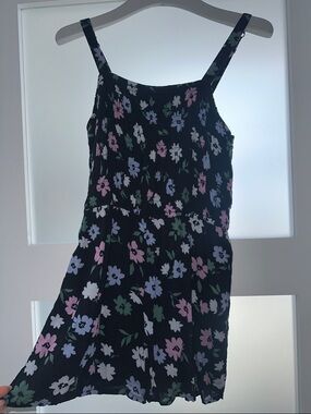 Black Floral Sundress with Pink, Lavender, and Green Flowers